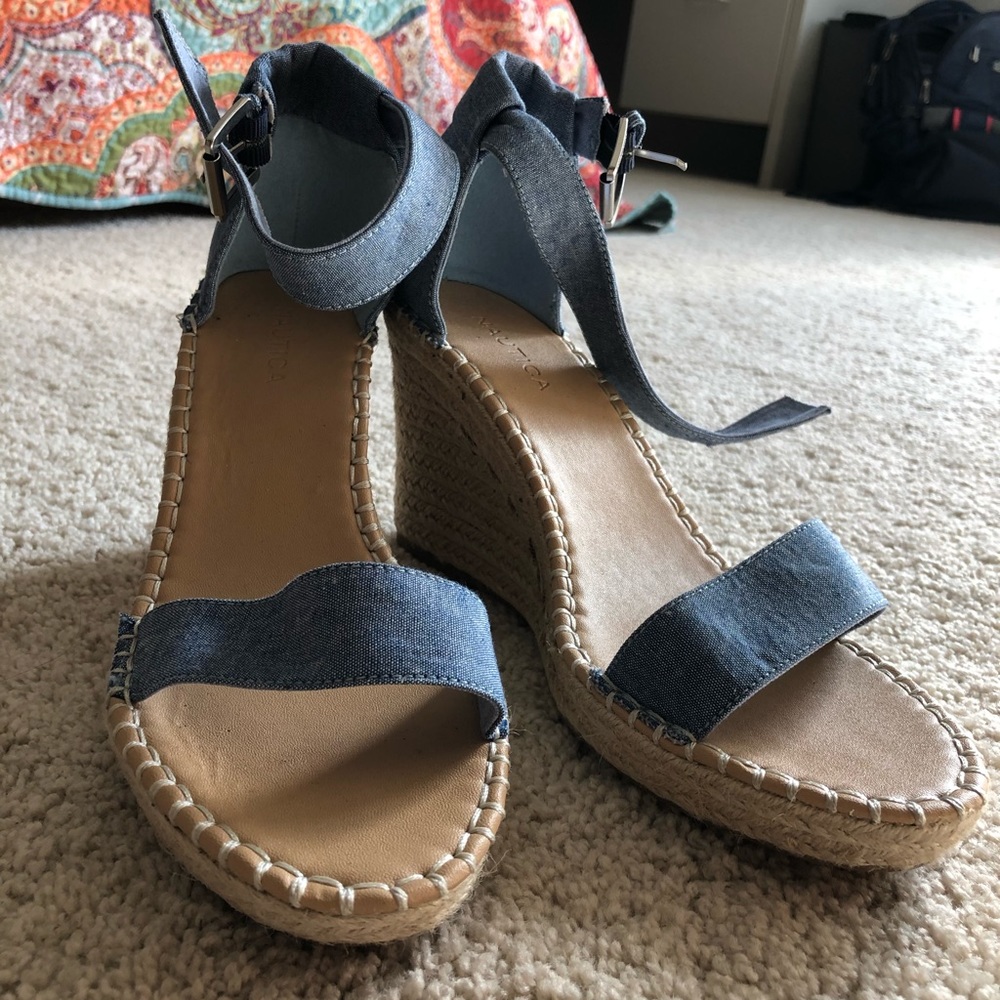 Never Worn Nautical Blue Wedges Size 10